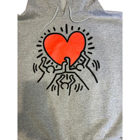 KEITH HARING Dancing Heart Black Pullover Hoodie Cropped for Men or Women XXL - Picture 1 of 6